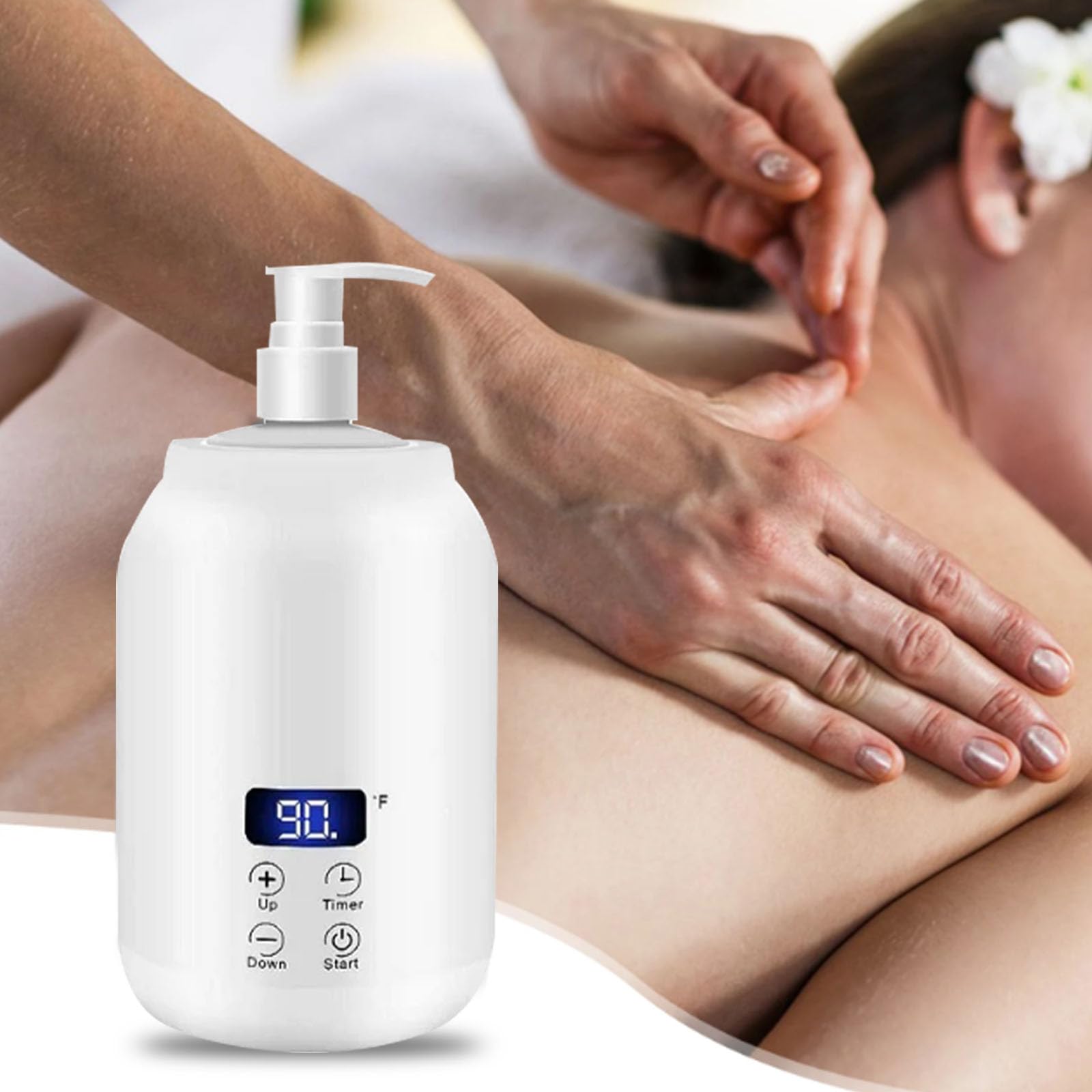 Chauffe-huile de massage, température réglable de 30 à 65 degrés avec 2 bouteilles intérieures en plastique pour huiles essentielles massage du dos