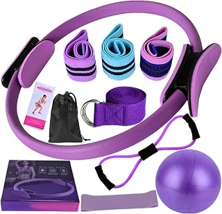 11 in 1 Pilates Kit for Women, Home Workout Yoga Equipment Set with Resistance Bands, Pilates Ring, 25cm Anti-Burst Yoga Ball, Figure 8 Band for Glutes Core Full Body Shaping
