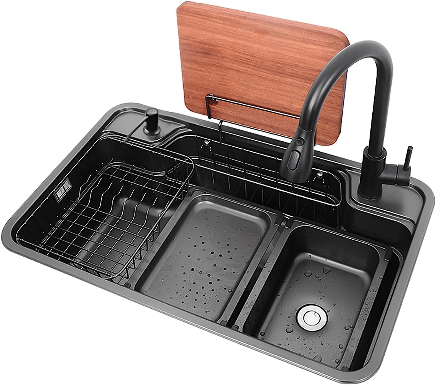 Fregadero de Barra de Cocina Grande Plateado con Grifo extraíble, Kits de Drenaje e instalación, Fregadero de Cocina de un Solo tazón de Acero Inoxidable 304, con nanorrevestimiento, fácil d