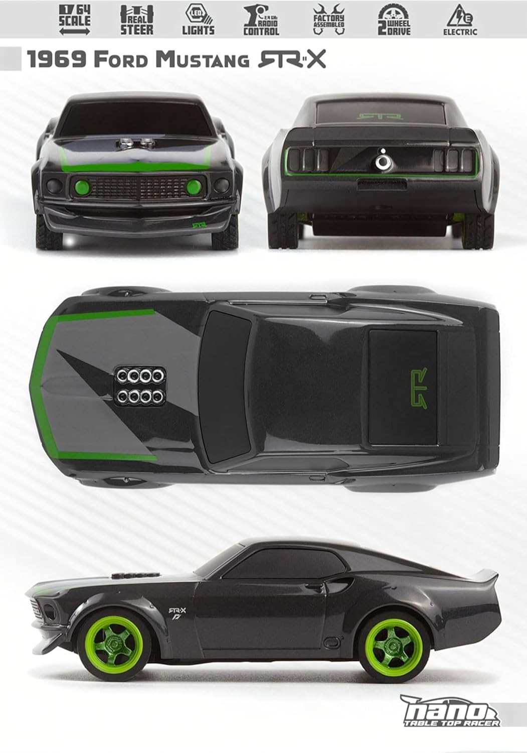 HPI Nano TTR 1:64 RC Drift Car – LED Lights, Turn Signals, RTR Mustang RTR-X, Mini Remote Control Car for Hobbyists