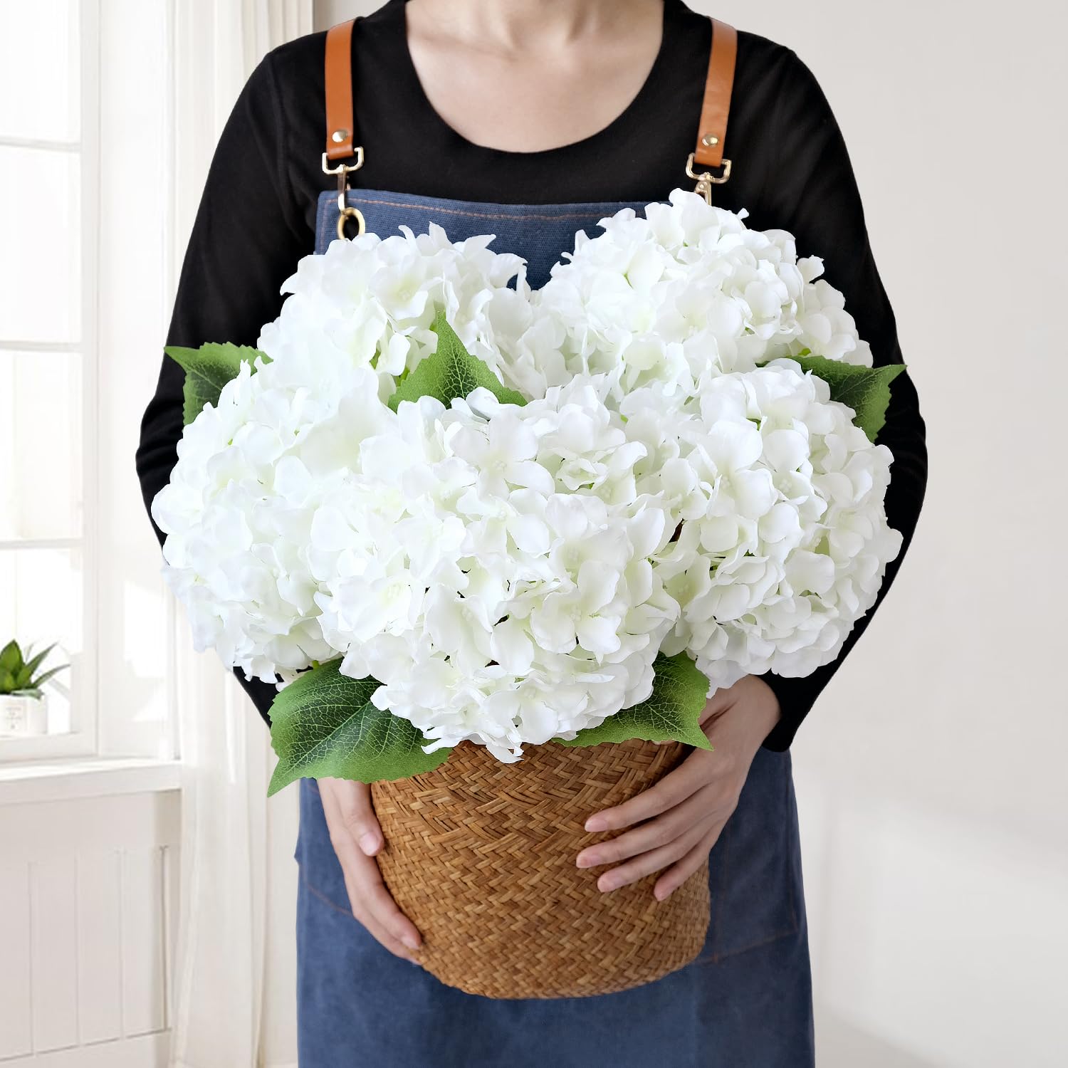 JINWOE White Silk Flowers 5Pcs 20Inch