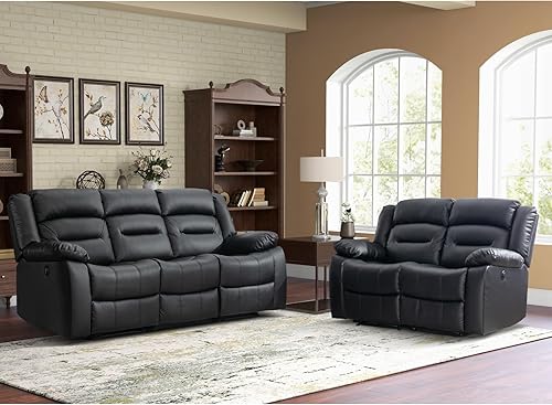 EBELLO Sofá Reclinable Eléctrico de Piel Sintética para 2 Personas, Juego de Sofá Reclinable de 3 Asientos, Sillón Sofá Reclinable Eléctrico para