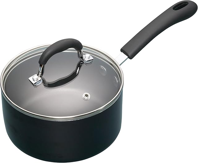MasterClass Saucepan with Lid, Non-Stick Enamel Sauce Pot, 16 cm, Induction-Safe, Aluminium, Black