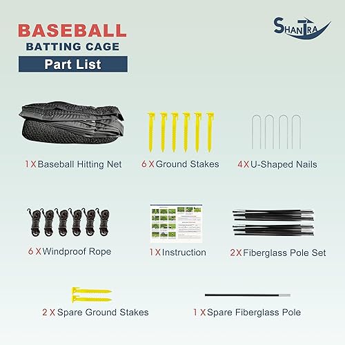 Miniatura 5 de SHANTRA Jaula de bateo con marco y red, jaula de bateo de béisbol de 13 pies y 22 pies para patio trasero, béisbol y sóftbol para práctica de