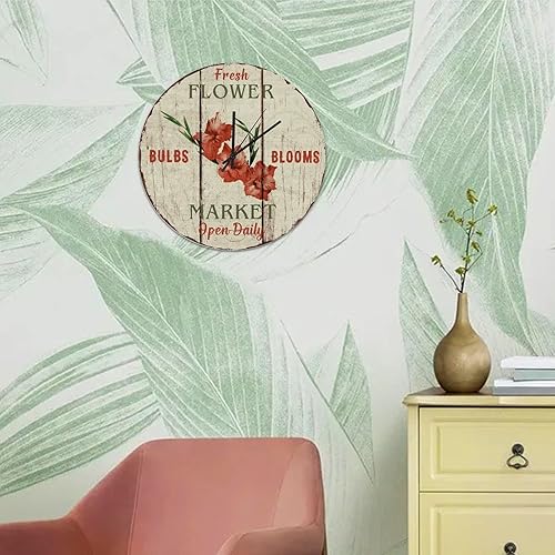 Miniatura 8 de Reloj de pared con bombillas de iris de 12 pulgadas, reloj de madera de grano de madera vintage, movimiento de barrido silencioso, regalo de