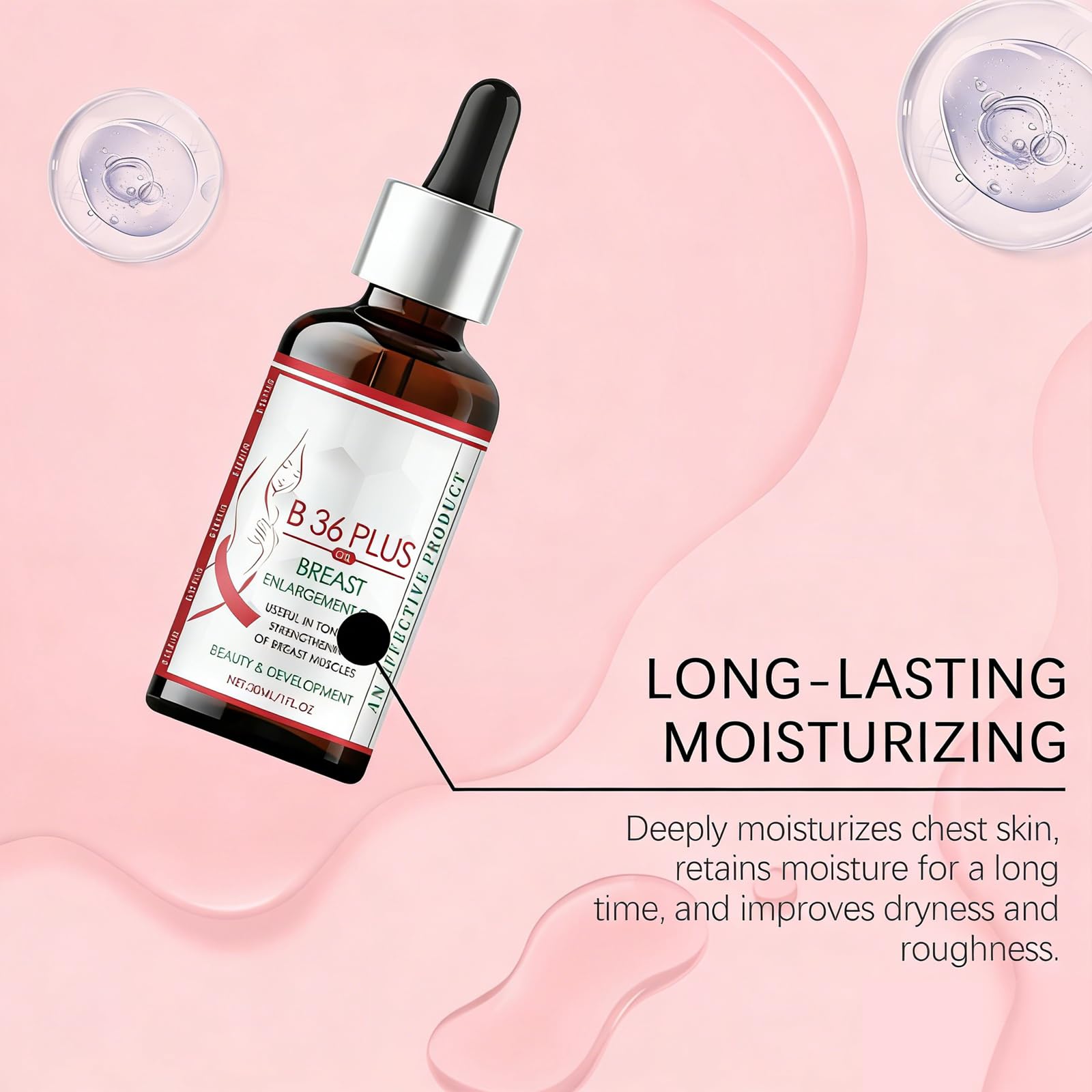 Olio rassodante per il seno, olio essenziale naturale rassodante per il seno, idratante e nutriente per la pelle del décolleté, crescita rapida delle curve naturali del seno 2*30 ml