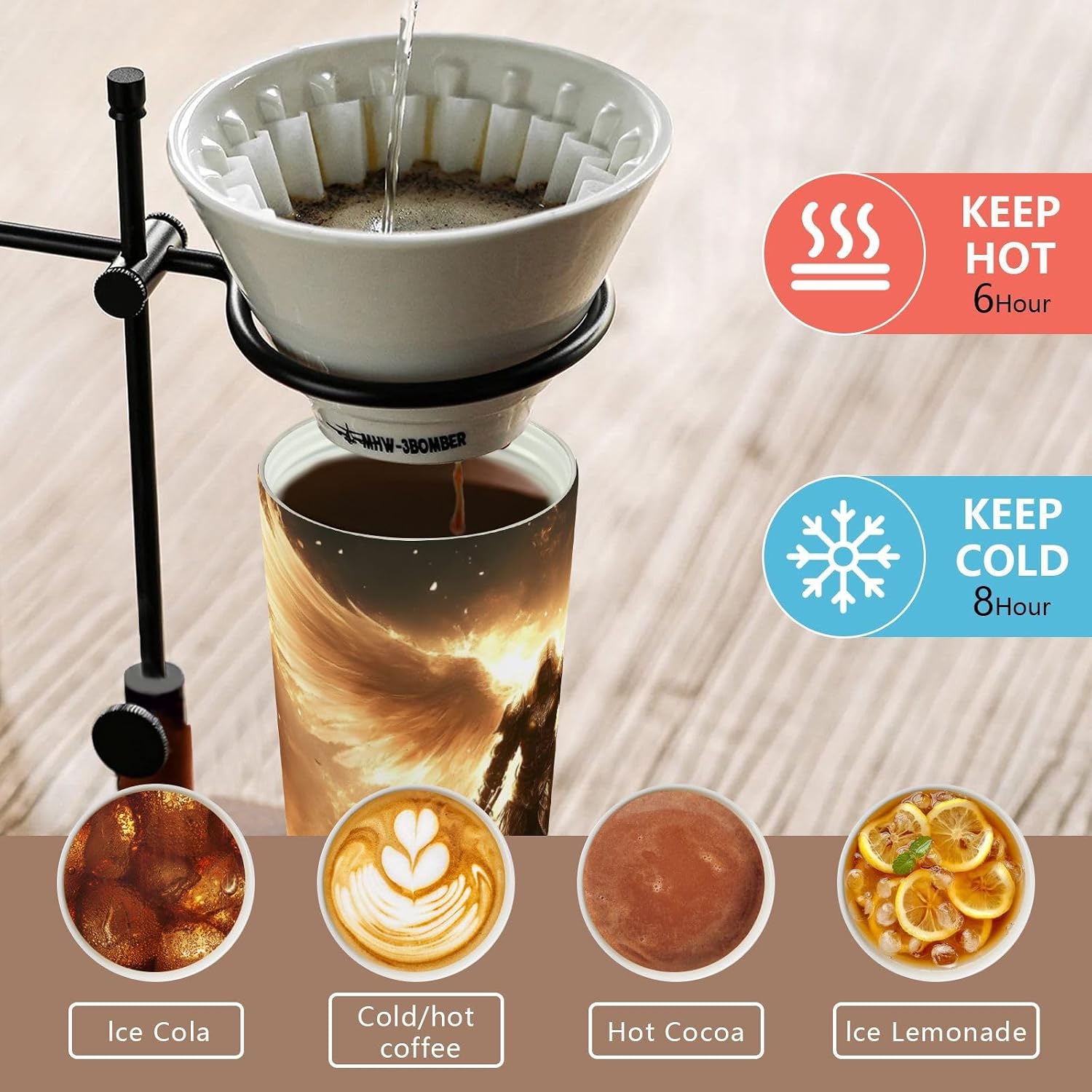 Insulated Coffee Mug Cloud Archangel Sword with Straw & Flip Lid, 16.9oz Iced Tumbler Cup, Double Wall Vacuum Mug for Travel Office Camping