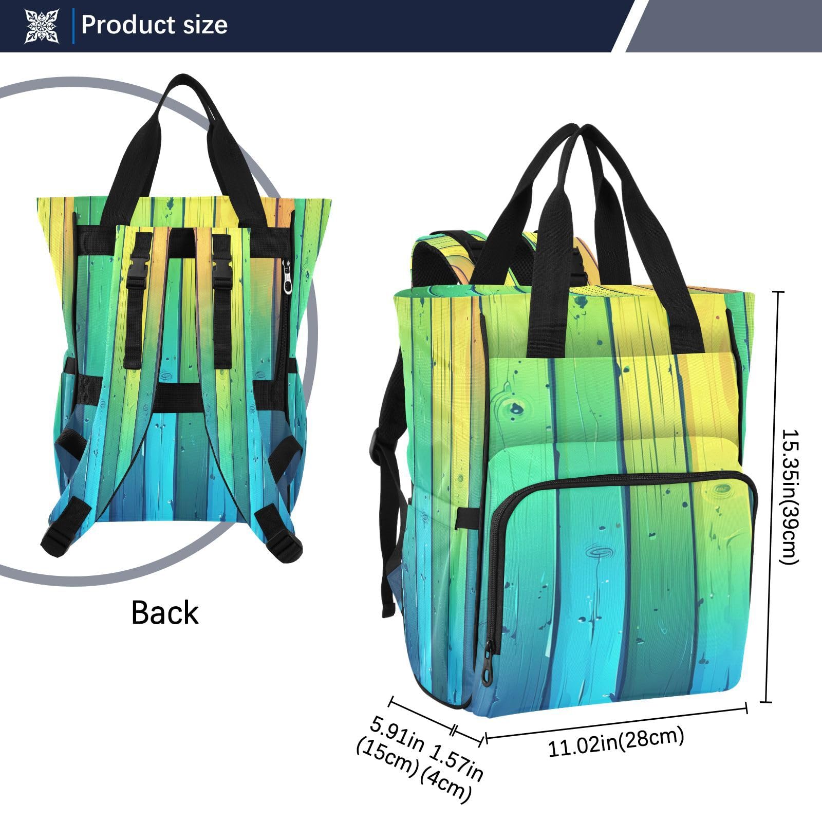 Los Tablones De Madera Pintaron El Arco Iris Mochilas de Pañales para Gran Capacidad Pañal Bolso Mochila para Viajar al Aire Libre Mamá y Papá