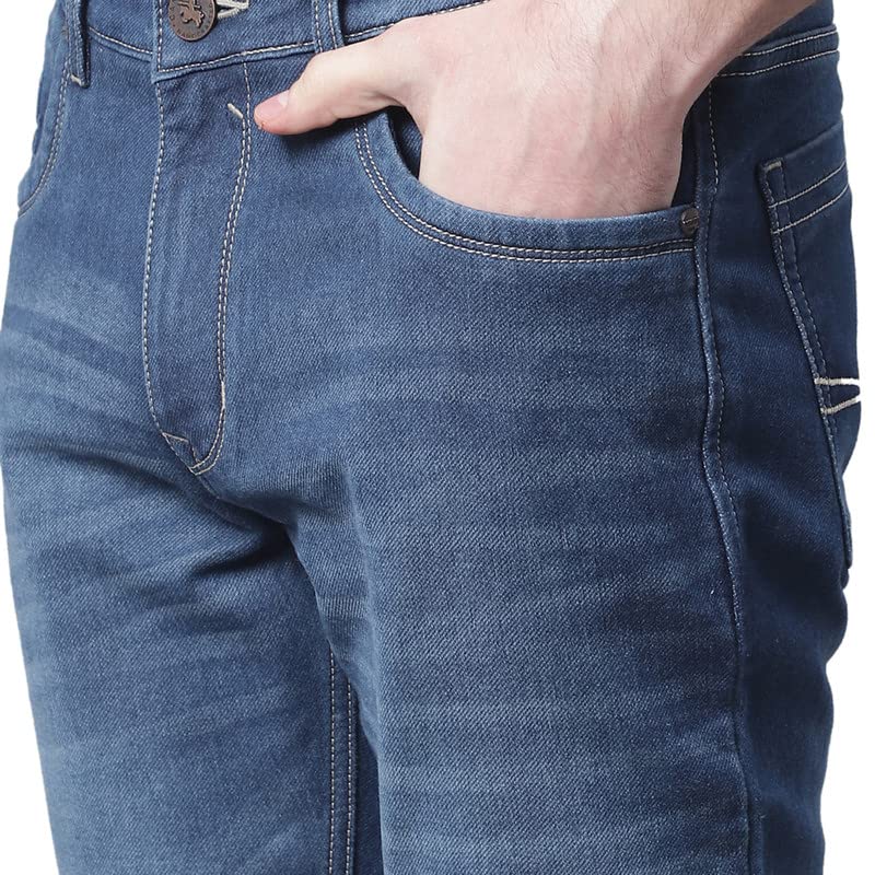 Image of Cantabil Men Blue Cotton Regular Fit Casual Jeans (P MDNM00270 DARKMERCERISED)