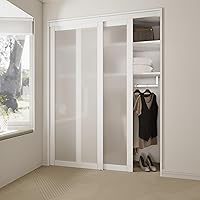 Vista 14 de WinStellar - Puerta corredera de armario de 60 x 80 pulgadas para dormitorios, puerta de vidrio templado esmerilado 3-Lite con kit de herrajes