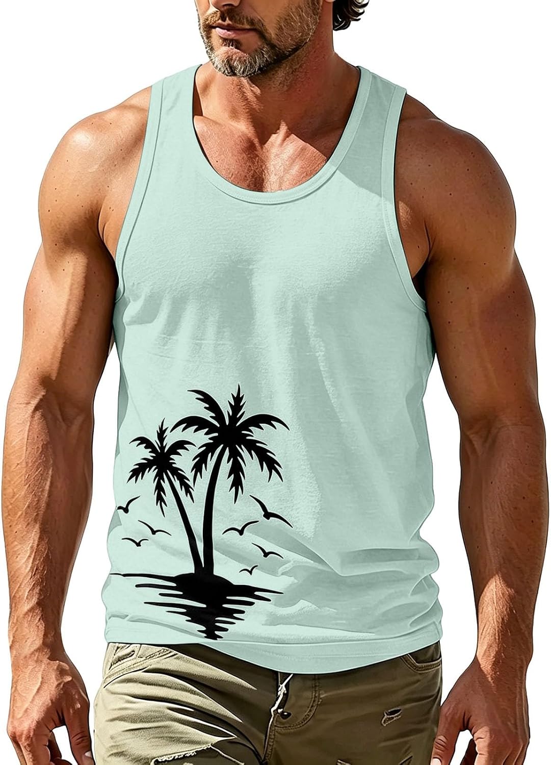 Plus Size Leaf Graphic Tank Tops for Men Casual Crew Neck Tops Summer Classic Basic Tee Fashion Sleeveless T Shirts