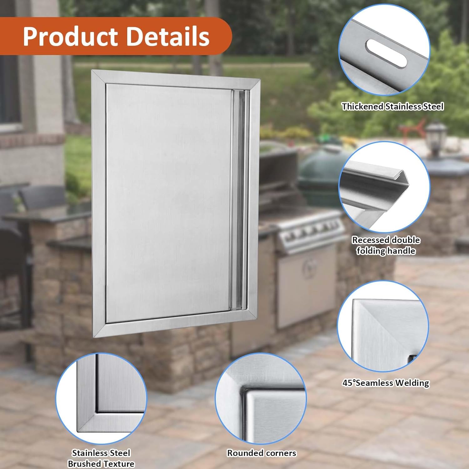 Outdoor Kitchen Single Doors 17" W X 24" H BBQ Access Door Thickened 304 Brushed Stainless Steel Doors for Indoor/Outdoor Kitchen Outdoor Cabinet Barbeque Grill or BBQ Island