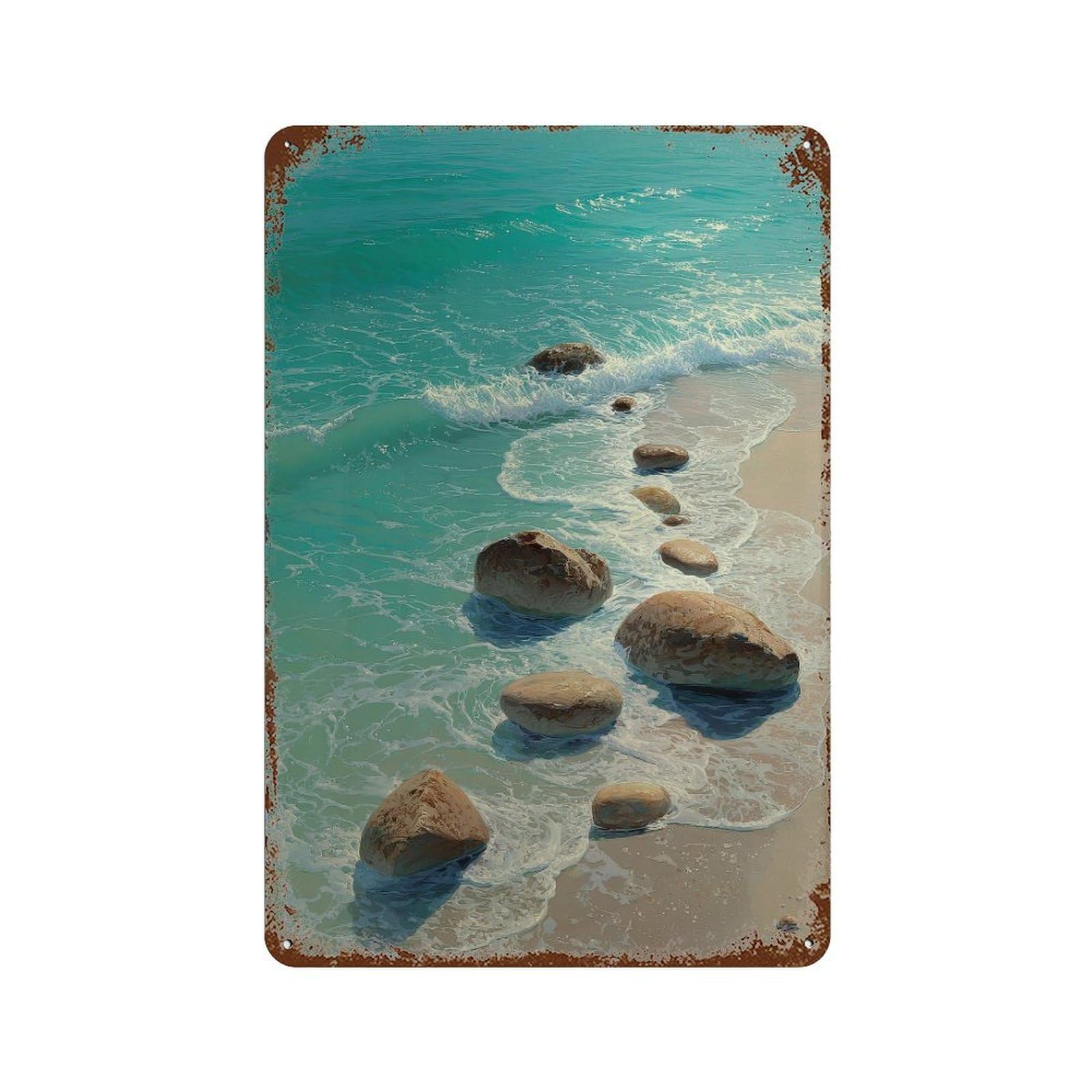 xiaoxiaoshen Ocean Rocks. Seascape Realistic Wall Decor Art Metal Tin Poster Modern Home Decor Art Home Bar Shop Decorations Vintage Sign 30x20cm