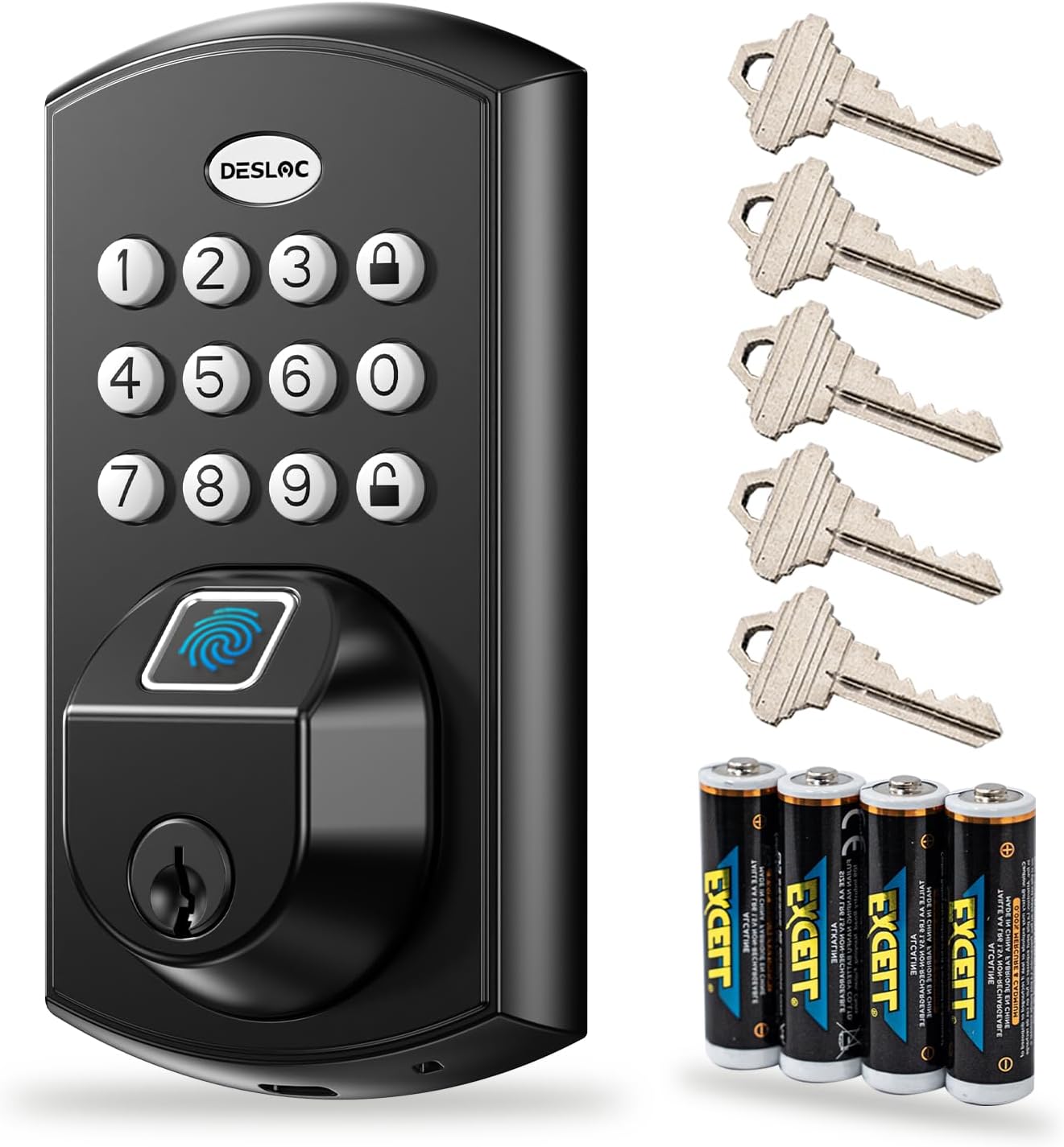 A100F Keypad Fingerprint Door Lock, Keyless Entry Door Lock, Smart Lock Deadbolt for Front Door, Easy Installation, Emergency Power Port,12 Months Battery, IP54 Waterproof, 5 Keys