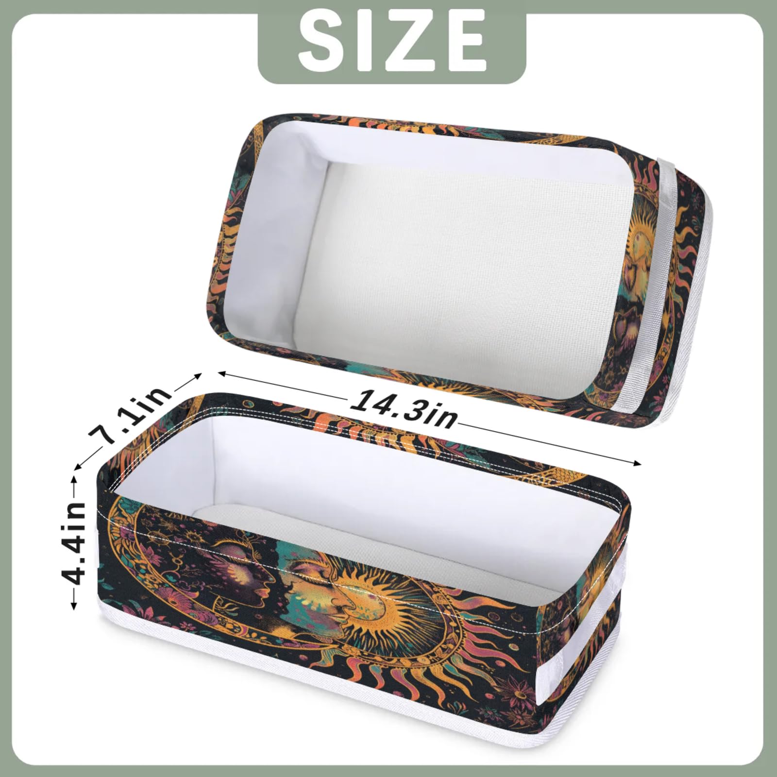 Tablerazzi Toilet Tank Topper Paper Basket with Handle, Abstract Moon and Sun Flower Boho Bathroom Storage Basket for Organizing, Small Fabric Storage Bins for Bathroom Decor