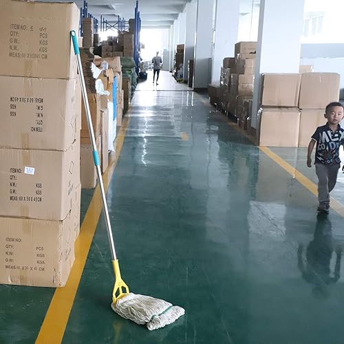 Miniatura 5 de OFO - Trapeador húmedo de cuerda con extremo de bucle, trapeador industrial comercial resistente, poste de acero inoxidable de 67 pulgadas, paquete