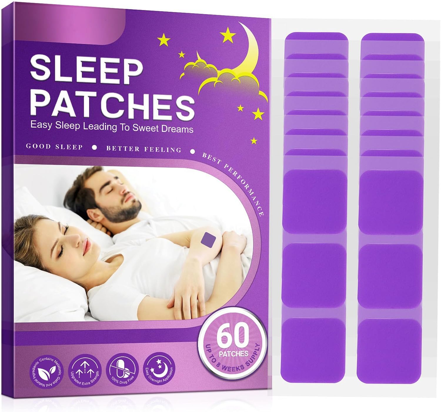 60 Pieces Sleep Patches，Natural Sleep Patches for Adults，Insomnia Relief with Men and Women，Sleep Stickers to Improve Sleep Quality，Two Sleep Aid Patches for Free（Purple）
