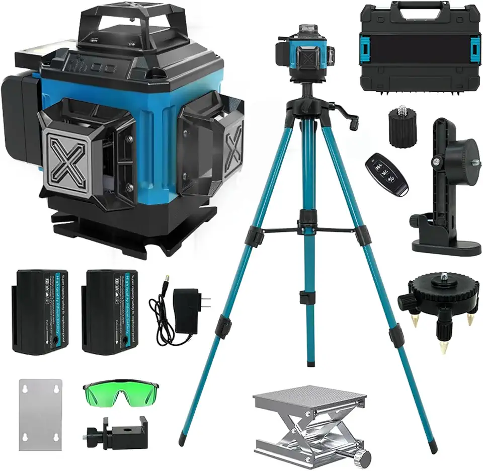 Nível Laser 4D 16 Linhas Verde Profissional, Autonivelamento ±3°, Bateria 5000mAh com Controle Remoto, Ideal para Alvenaria, Reformas Domésticas e Construção Civil