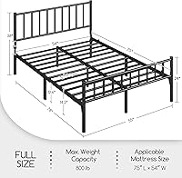 Vista 48 de Yaheetech Base de cama individual con plataforma de metal, base de colchón con cabecero y estribo, no necesita somier, almacenamiento debajo