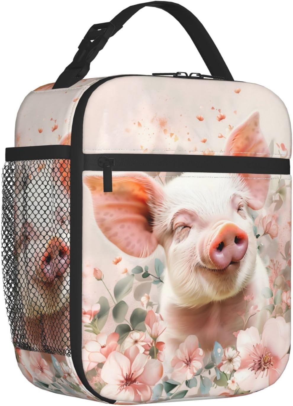 Floral Pig Lunch Box for Women Men, Insulated Lunch Box, Reusable Lunch Bag for Office, Work, Picnic, Travel