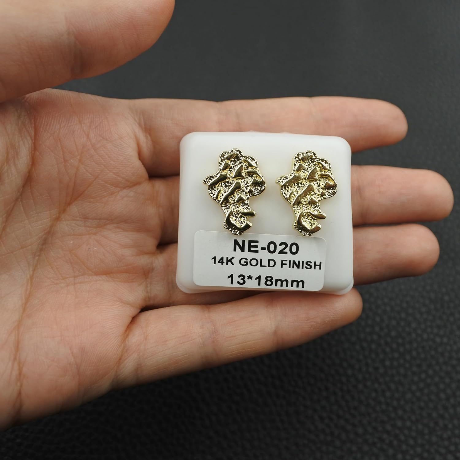 14K Gold Plated Rough Textured Nugget Earrings For Men and Women, Unisex Nugget Stud, Hip Hop Africa Map Stud Earrings - Image 4