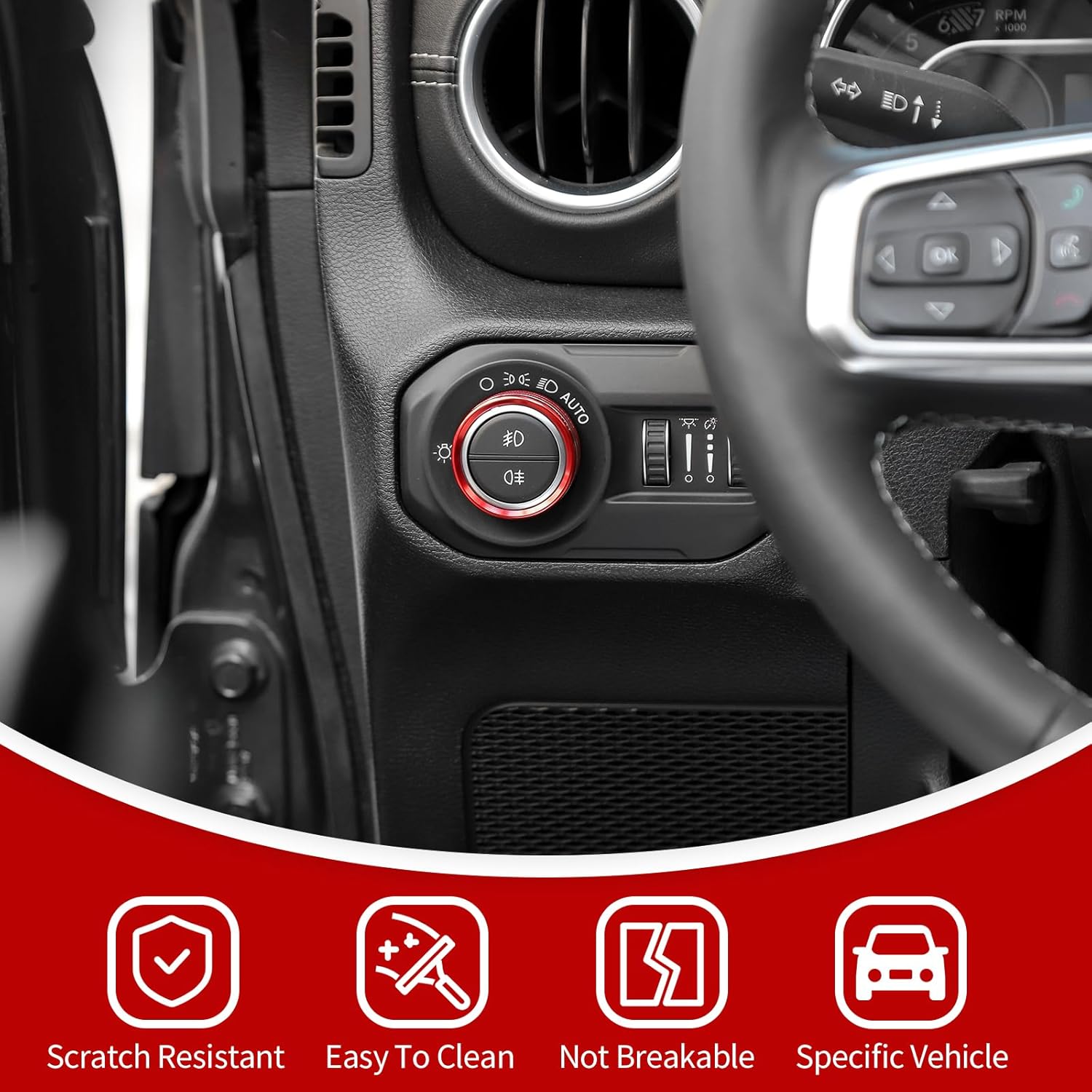 JeCar JL Switch Button Covers Window Control Air Conditioner Headlight Volume Radio Knob Trims Interior Accessories Compatible with Jeep Wrangler JL JLU 2018-2026 & Gladiator JT 2020-2026, Red