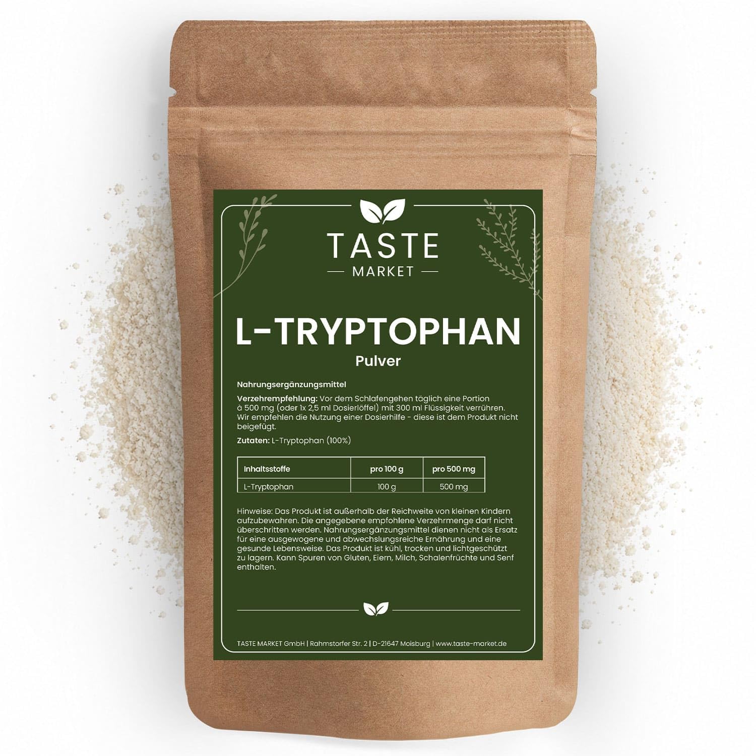 1 kg L-Tryptophan 500 mg | Pulver | Aminosäure | 100% rein | Schlafen | Sport