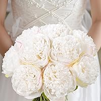 Vista 5 de U'Artlines 20 Heads Artificial Peony Silk Flower Leaf Home Office Wedding Party Festival Bar Decor (Cream White)