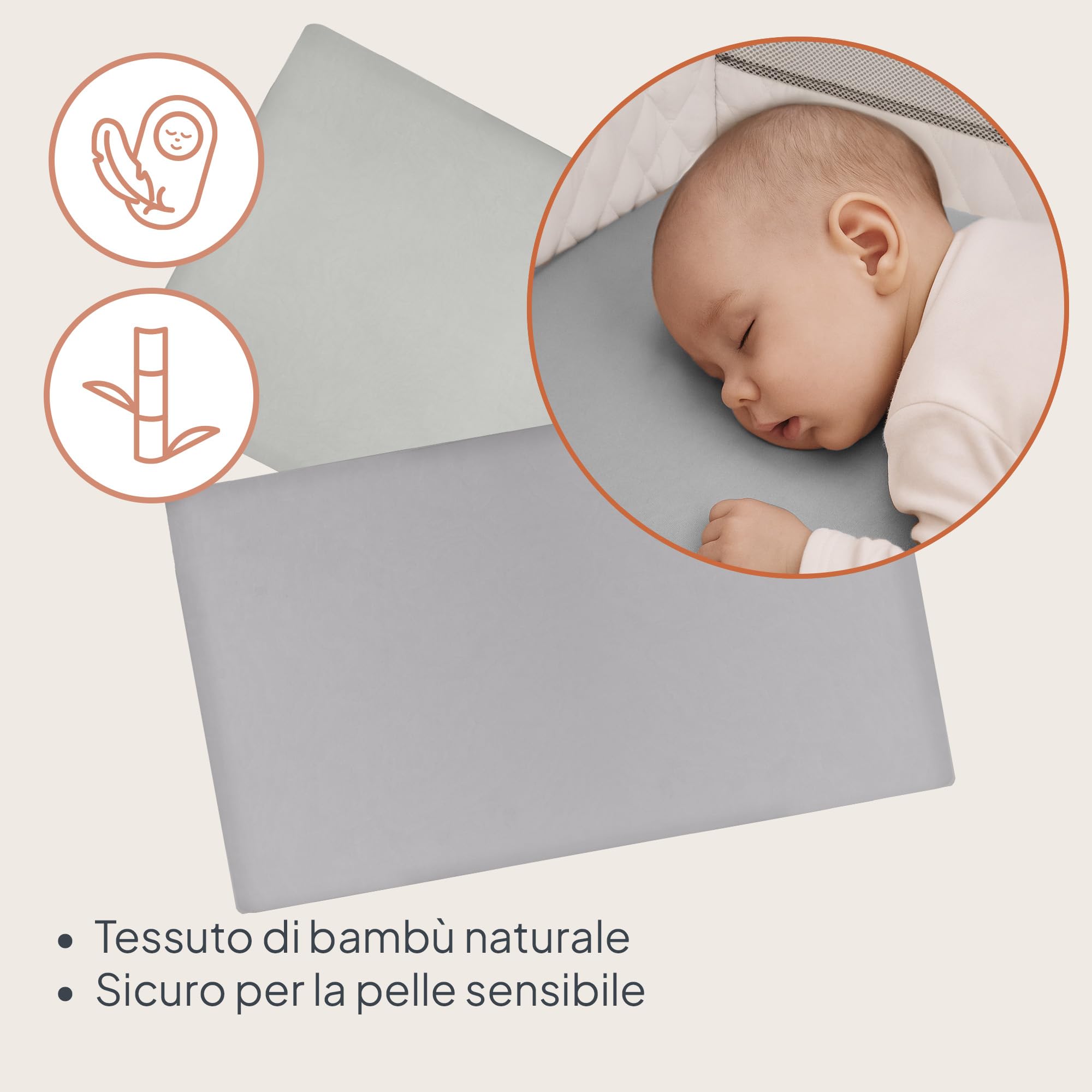 LIONELO Lenzuola con angoli per lettino neonato, Set da 2, 118x60 cm, Cotone di bambù naturale, Traspiranti, Ideali per materasso di lettino, lettino da viaggio/Campeggio o culla, Bianco/Grigio