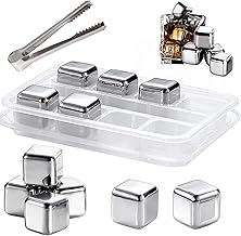 Stainless Steel Ice Cubes Reusable 8PCS, Whiskey Stones, Metal Cubes Ice Stones, Reusable Ice Whisky Cubes Stones with Ice Tongs & Tray, 304 Stainless Steel Chilling Rocks for Whiskey Wine Gin Drinks