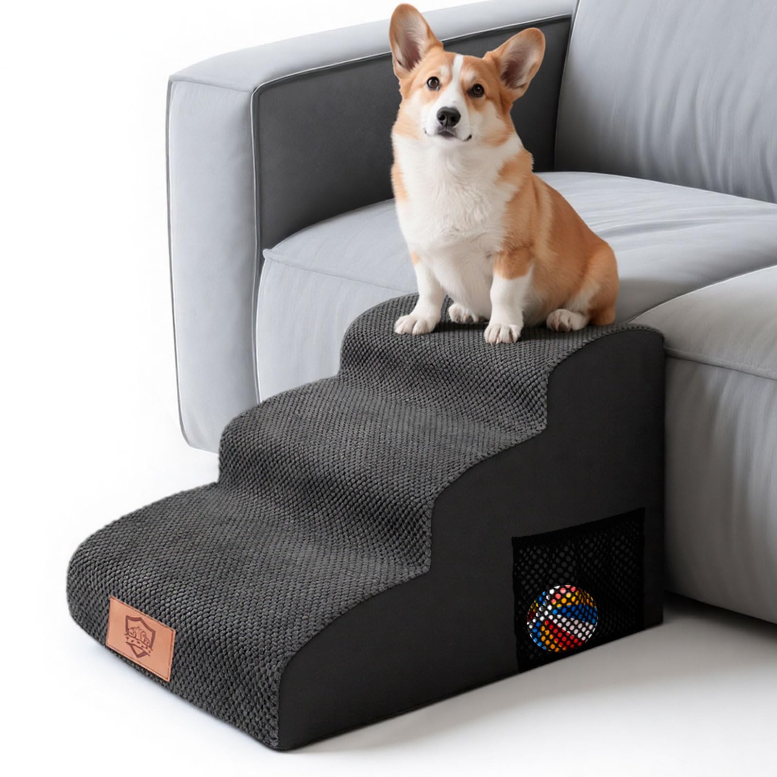 MASTERTOP Scale per Cani a 3 Gradini in Spugna, Scala Antiscivolo per Animali Domestici, Scaletta Spugna Ccuccioli per Divano Letto con Fodera Rimovibile e Lavabile (Nero)