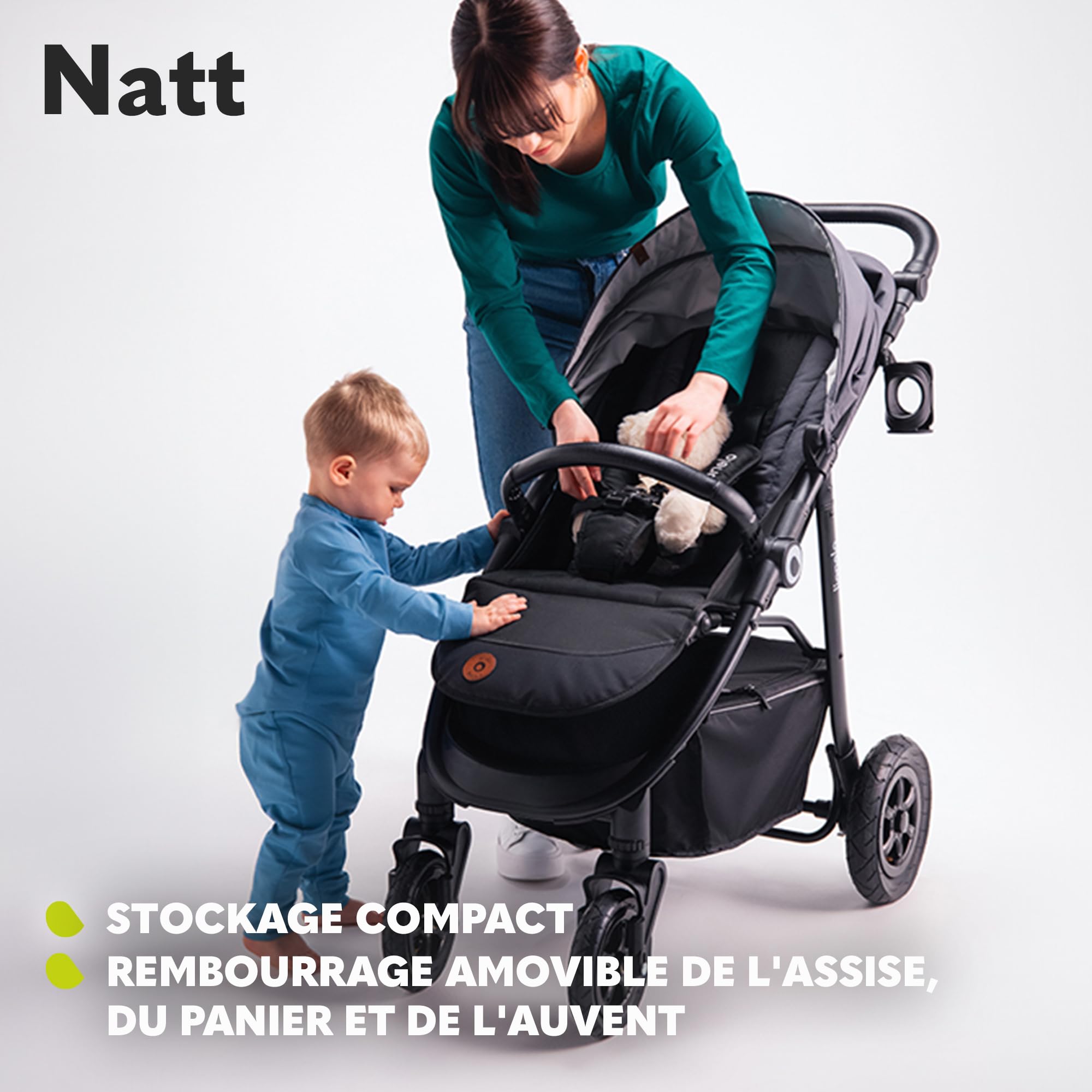 LIONELO Natt Poussette Canne Bébé jusqu’à 22 kg, Réglages de la Poignée et du Dossier jusqu'à la Position Allongée, Ceintures de Sécurité à 5 points, Grandes Roues Tout-terrain Auvent XXL (Beige)