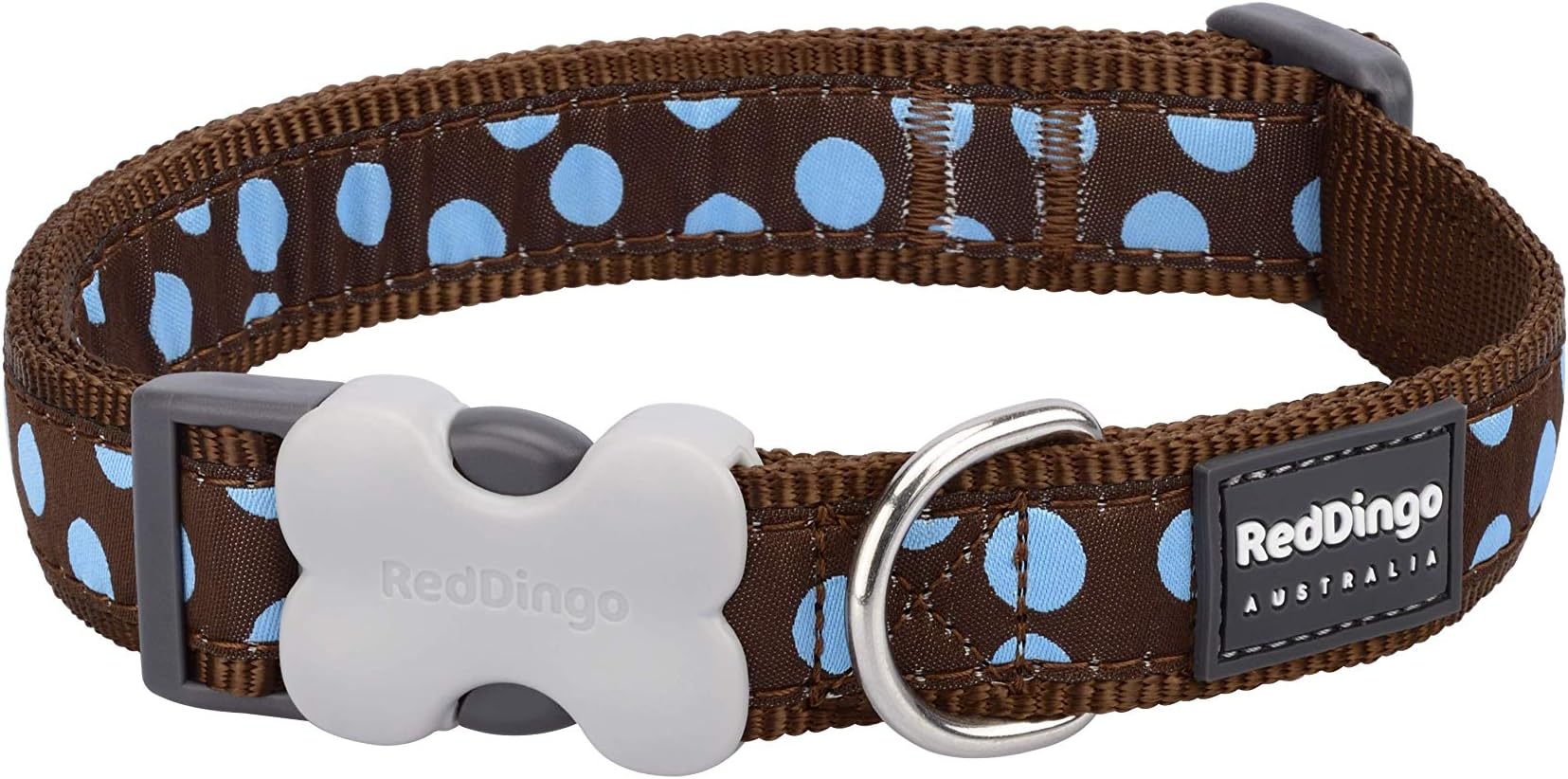 Dog Collar Blue Spots on Brown - Size Large