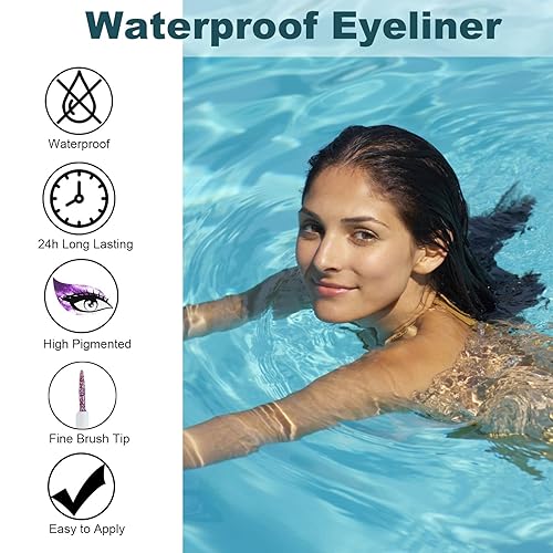 Miniatura 3 de Rosarden Delineador de ojos líquido con purpurina, delineador de ojos con purpurina morada, resistente al agua, de secado rápido, brillo metálico,