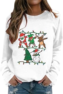 YuzRong Women's Blouse Long Sleeve Shirt Womens Christmas Print Sweatshirt Round Neck Fit Pullover Tops Casual Long Sleeve Workout Shirts Loose Blouse