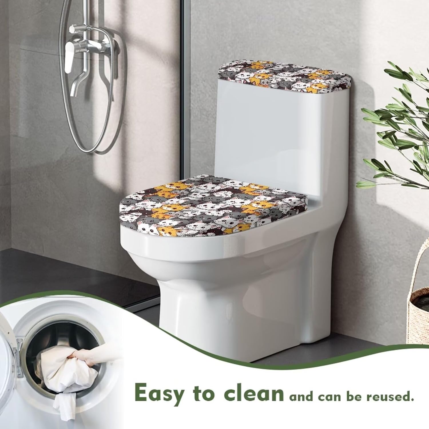 Cat Print Toilet Lid Cover Set of 2, Dustproof Toilet Tank Protection Replacement Toilet Seat Lid Cover Bathroom Accessory Universal Fit Most Round,Elongated and Oblong Lids image 4
