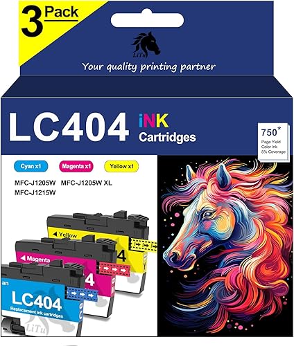 LiTuhorse Paquete de 3 cartuchos de tinta de color compatibles LC404 para impresora Brother MFC-J1205W MFC-J1215W LC4043PKS CMY Reemplazo para
