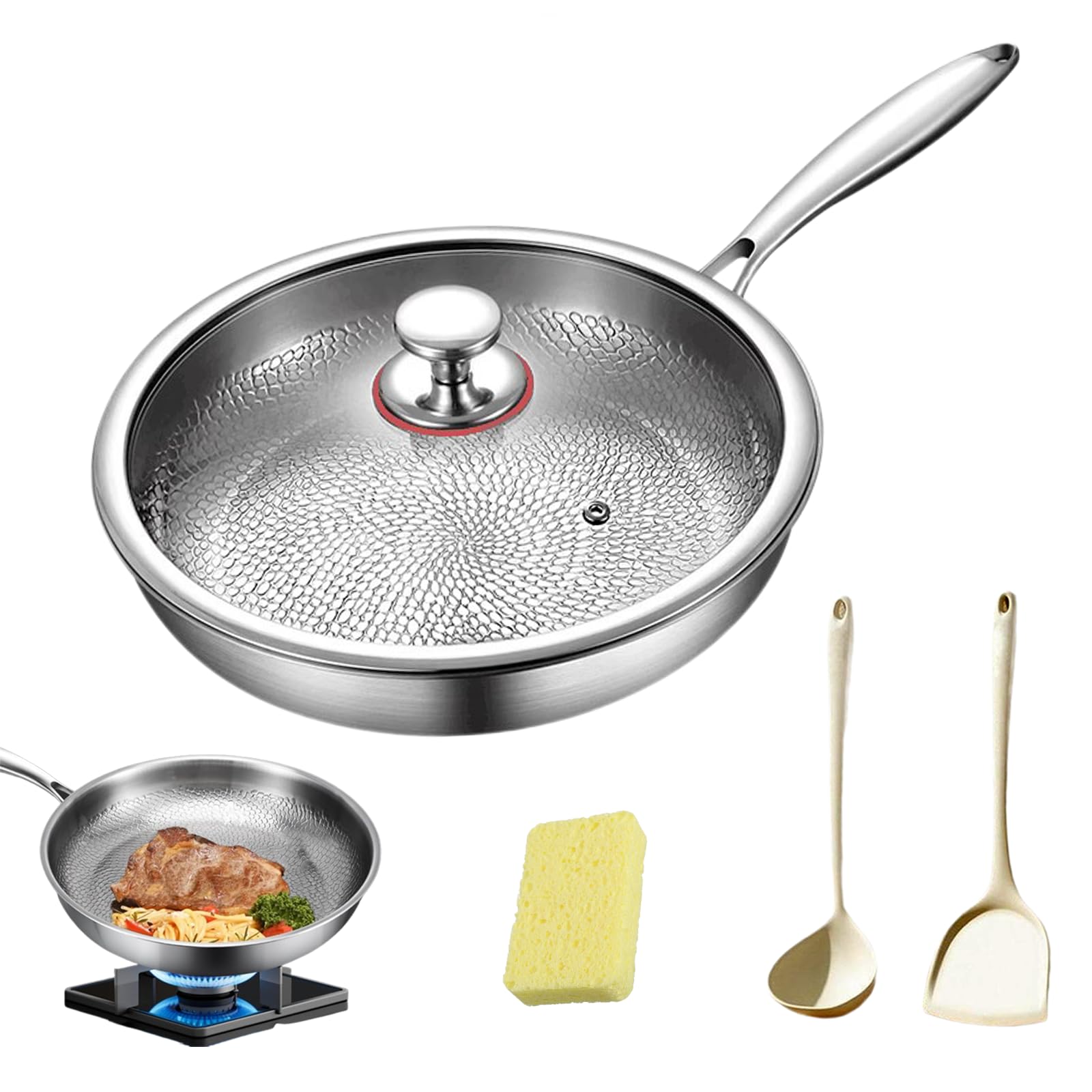 TitaniumPro Pfanne Unbeschichtet – Titan Bratpfanne Mit Deckel, Kratzfest & Für Alle Herdarten (24/26/28/30 Cm)