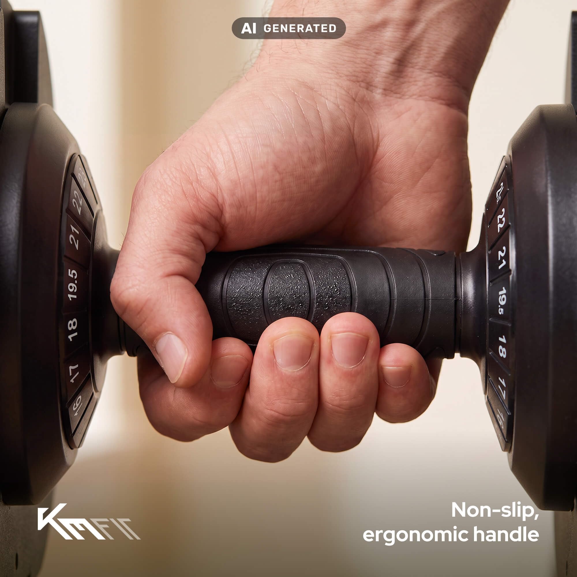 KM-Fit Regulowany hantel 25 kg pojedynczy, 18 poziomów, siłownia domowa | 2,5–25 kg z regulacją jedną ręką, systemem Stop-Lock, ciężarami z żeliwa i bazą