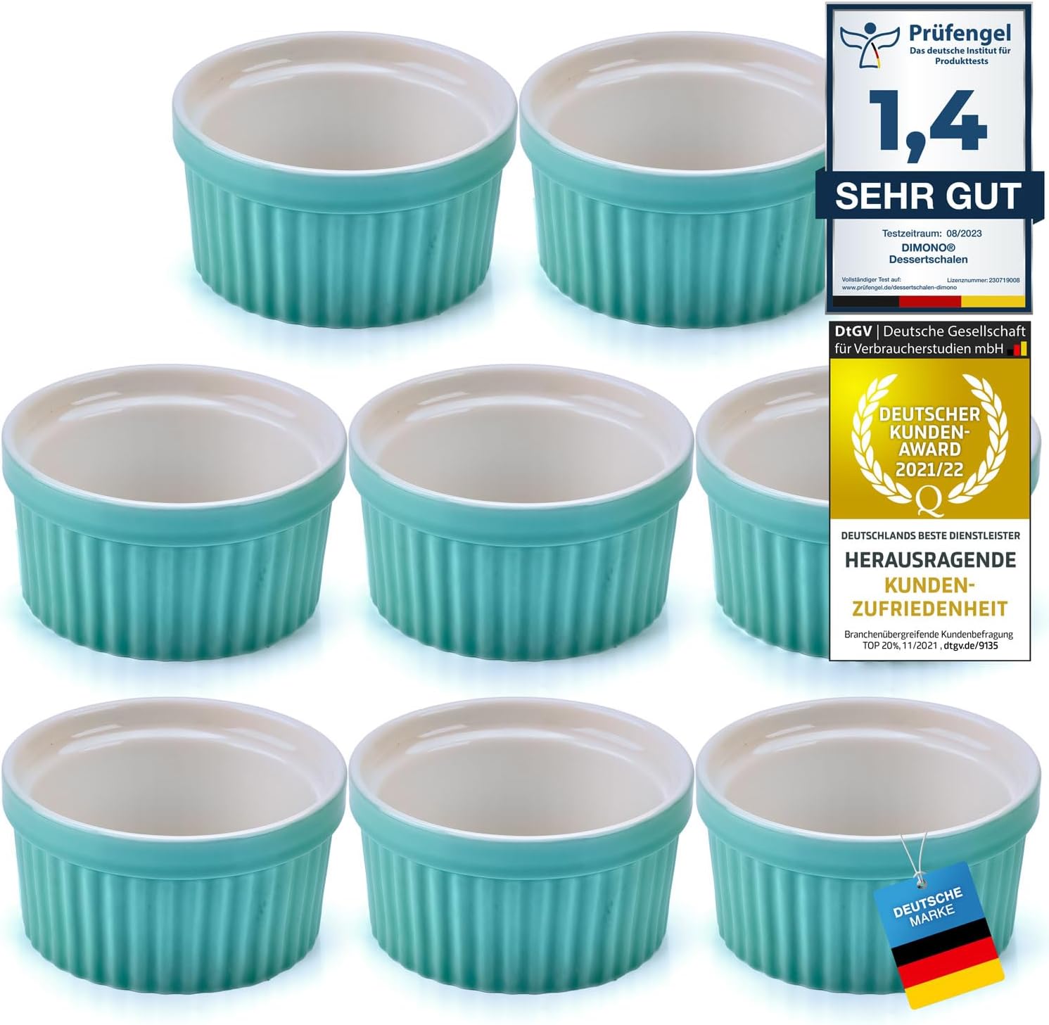 Soufflé Förmchen Keramik Set - 6 Stück Ofenfeste Dessertschalen 100ml