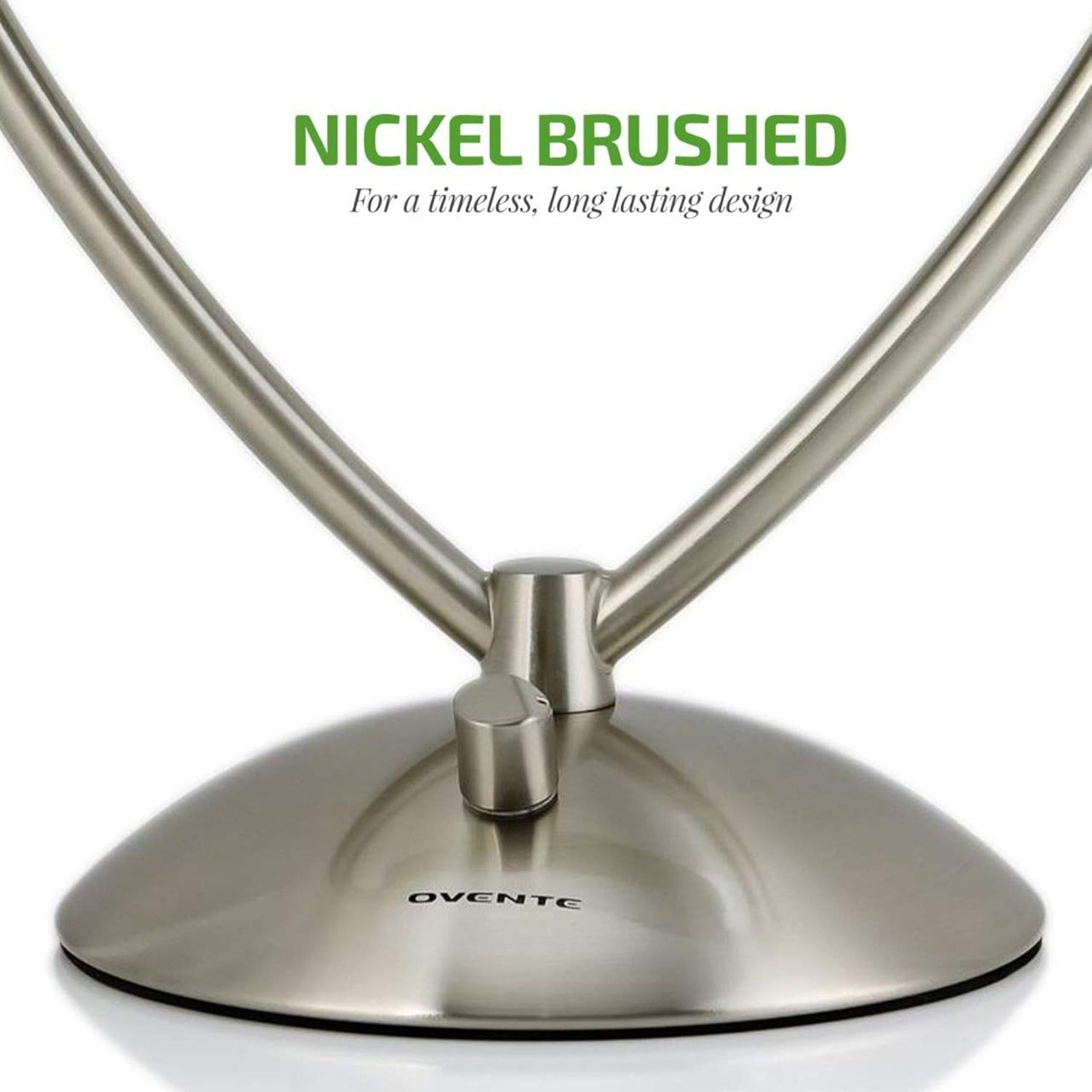 Ovente Lighted Tabletop Makeup Mirror 9.5 Inch LED Dimmable 1X 5X Magnifier 360 Adjustable Double Sided Battery USB Operated Bedroom Lamp Vanity Cosmetic Professional Large Nickel Brushed MLT45BR1X5X