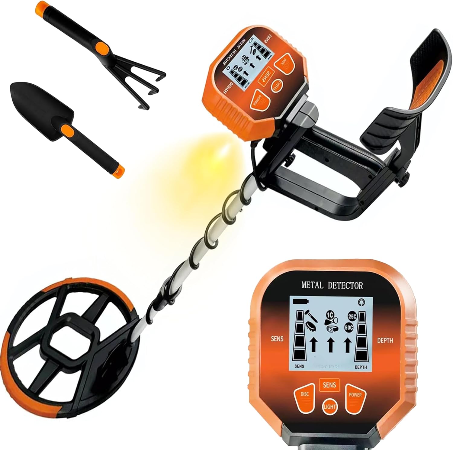 Metal Detector with Light Professional Metal Detector for Adult Waterproof 7.8" Search Coil with LCD Display, High Accuracy Adjustable Metals Detectors for Beach Hunting Gold Finder