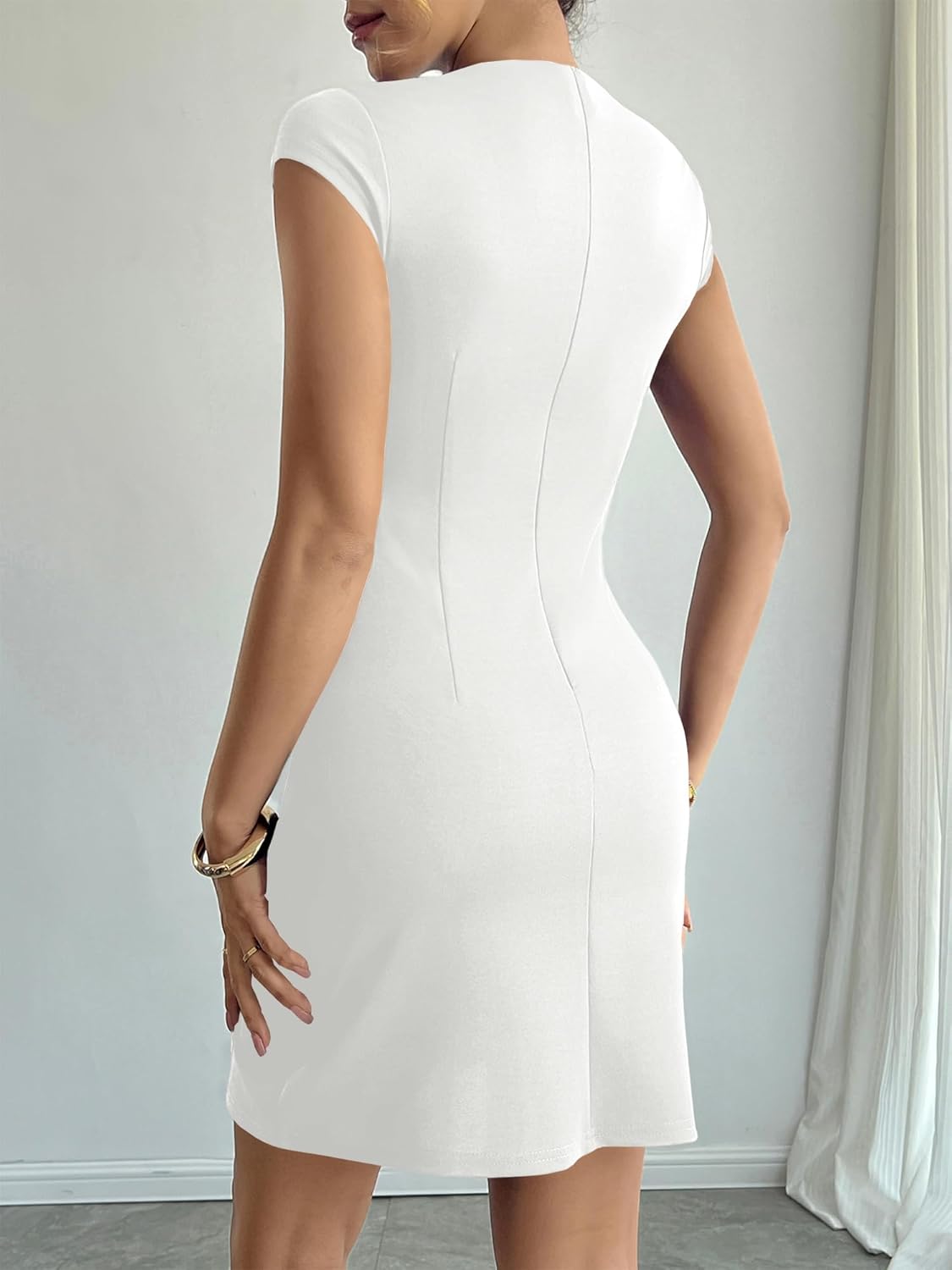 RANPHEE Women's Elegant Crew Neck Cap Sleeve Pencil Dress Ladies Spring Summer Semi Formal Graduation Party Dresses - Image 5