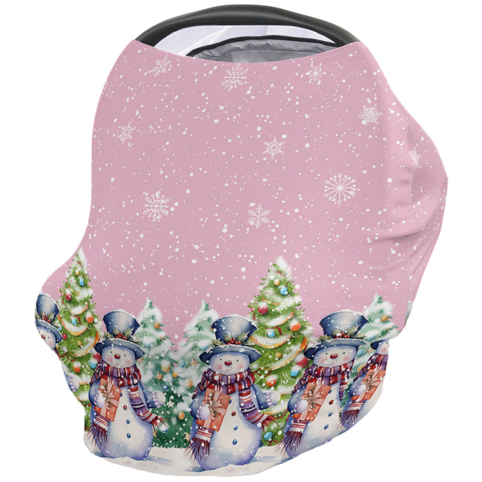 Nursing Cover for Breastfeeding Scarf, Merry Christmas Snowman Xmas Tree Snowflake Pink Baby Car Covers Super Soft Multi Use for Canopy Shopping Cart Cover Blanket Stroller Cover