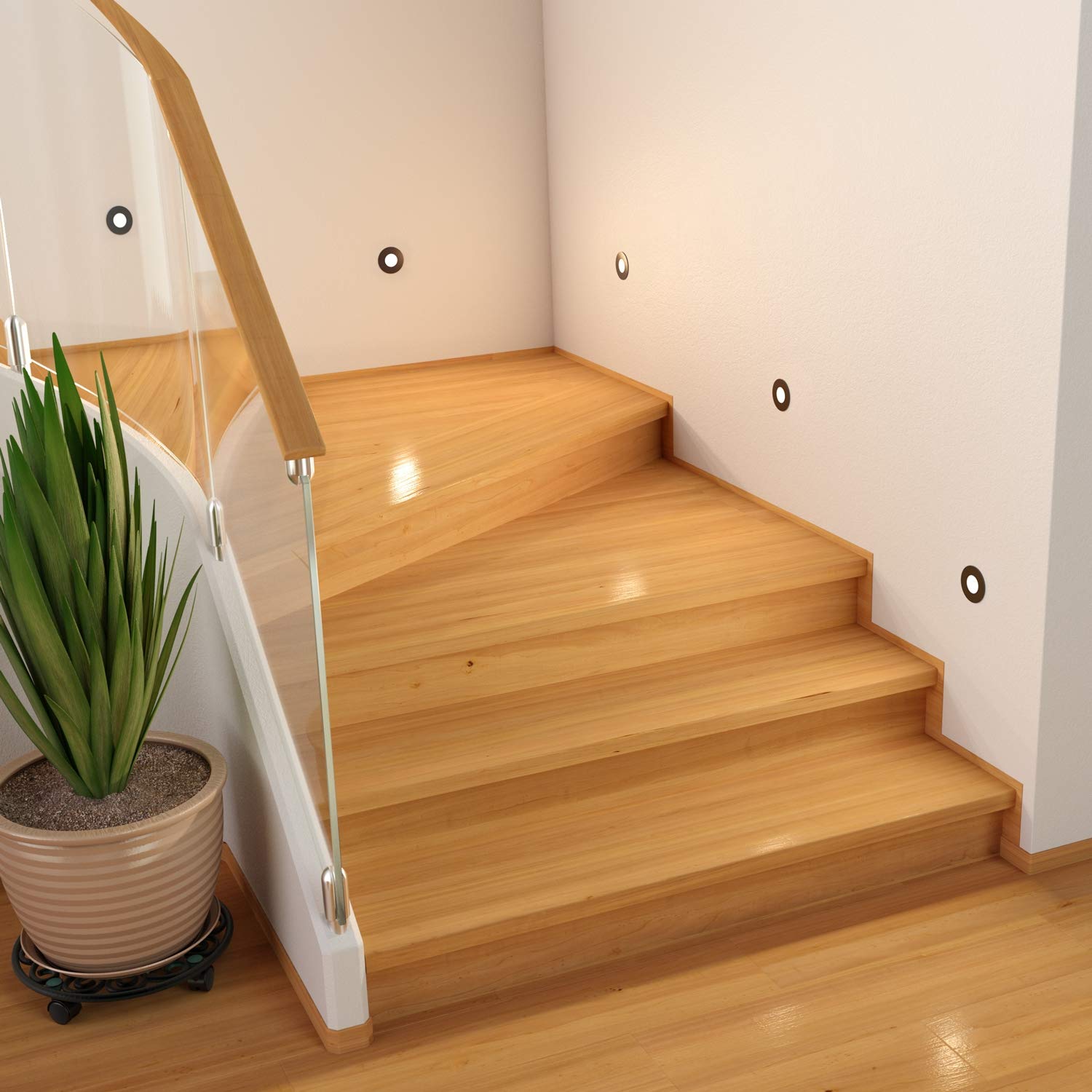 ledscom.de 10 LED luz de escalera/plafón empotrado FEX para interiores y exteriores, redondo, negro, 85mm Ø, blanco cálido