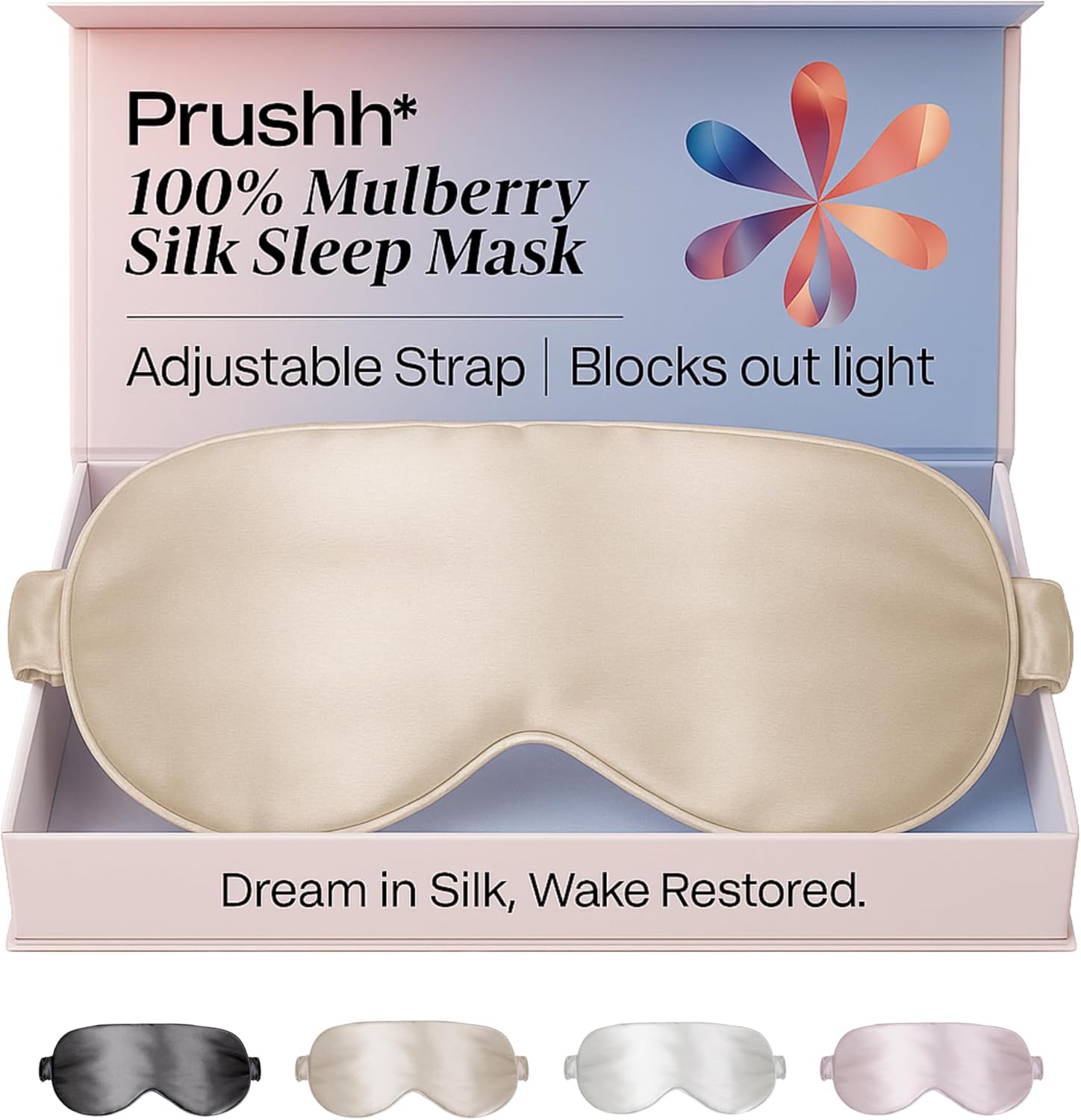 Silk Sleep Mask - Luxurious 100% Pure Mulberry Silk Eye Mask for Restful Sleep and Travel, Hypoallergenic, Cooling, Total Blackout, Adjustable for Women & Men (Champagne Gold)