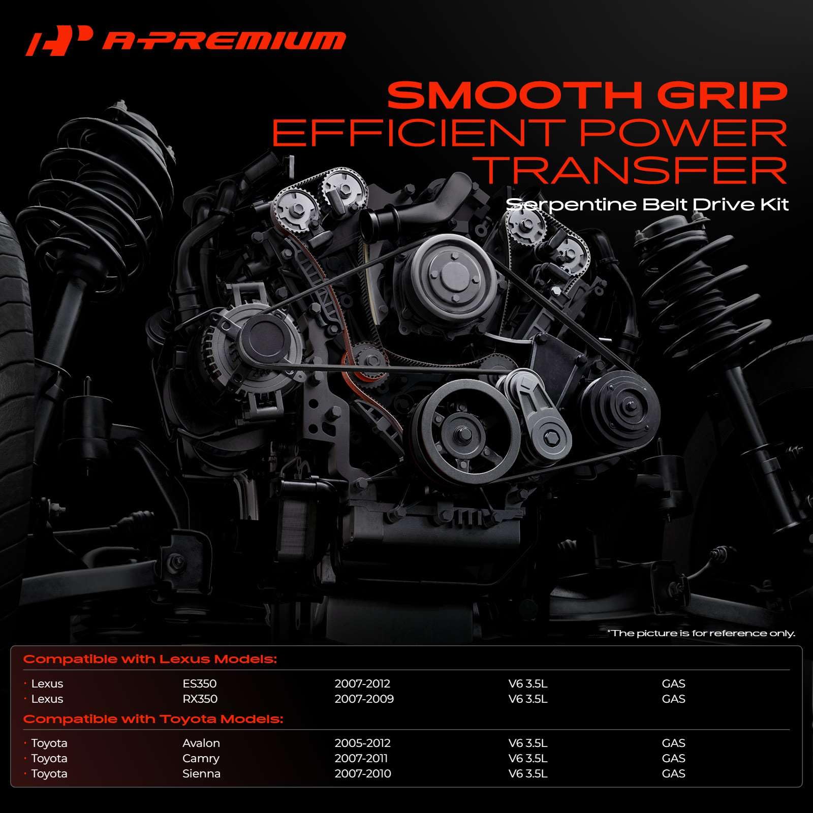A-Premium - Kit de transmisión por correa de motor compatible con Toyota Camry 2007-2011, Sienna 2007-2010, Avalon 2005-2012 y Lexus RX350 2007-2009, ES350 2007-2012 - 3.5L
