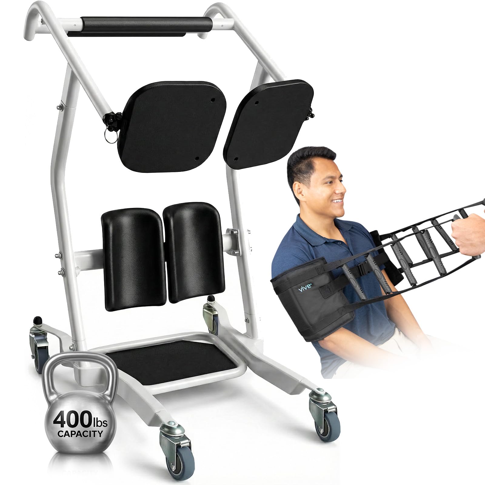 Vive Sit to Stand Lift & Transfer Sling - Elderly Stand Assist Transport Unit Wheelchair Device for Home Care Use, Disability Aid Product for Adults (Sit to Stand Lift + Transfer Sling)