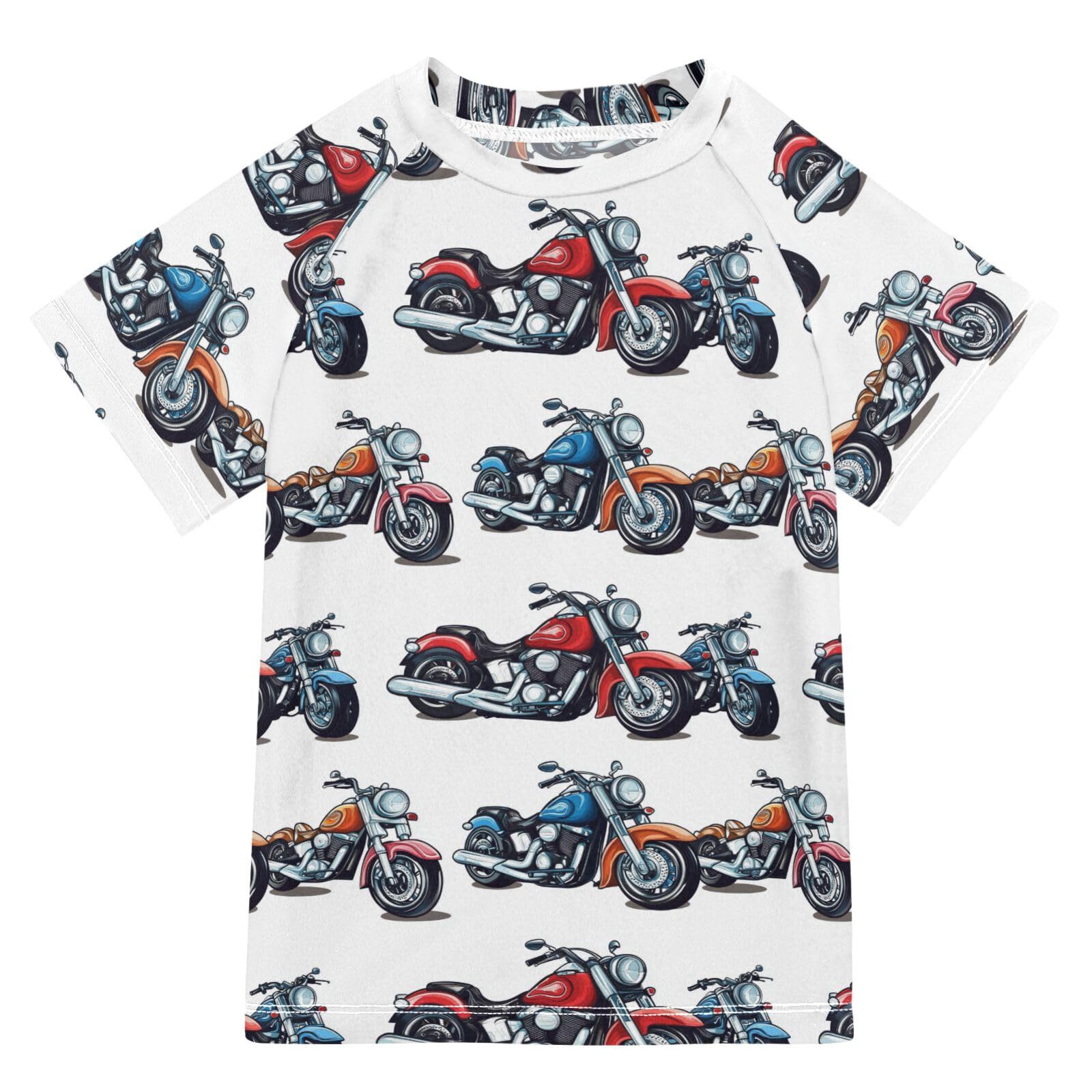 Girls Bathing Suit Short Sleeve Girls Rash Guard Top 7T Motorcycles White