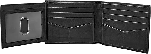 Miniatura 3 de Fossil Cartera de hombre de cuero Ingram de doble pliegue con bloqueo RFID y solapa para identificación, negro, (Modelo: ML3784001) Everett Midnight